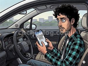 Hombre en su Citroën C3 Aircross recibiendo una notificación de despido en el móvil